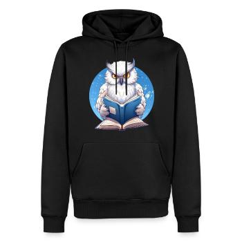 Weise Eule mit Buch - Lesendes Design - Männer Premium Bio Hoodie - Schwarz - Vorne - Nico (187cm)