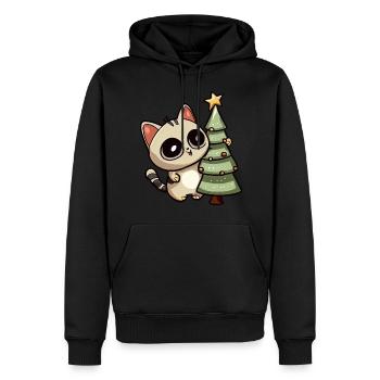 Weihnachtskatze: Beim festlichen Tannenbaum - Männer Premium Bio Hoodie - Schwarz - Vorne - Nico (187cm)