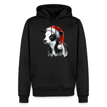 Weihnachtskalb mit Nikolausmütze - Männer Premium Bio Hoodie - Schwarz - Vorne - Nico (187cm)