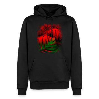 Muster mit Pflanzen Monstera Farn Blätter rot grün - Männer Premium Bio Hoodie - Schwarz - Vorne - Nico (187cm)