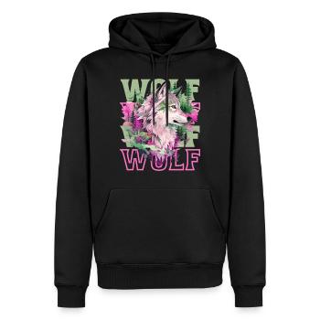 Wolf Wolf's Head Forest Nature Mountains Wilderness Colorful - Men’s Premium Organic Hoodie - black - Front - Nico (187cm)