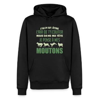 Je pense à mes moutons - Sweat à capuche Premium bio Homme - noir - Devant - Nico (187cm)