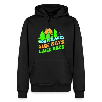 TAGE SEE LEBE BOOT WASSER FLUSSE SONNE WILDWASSER - Männer Premium Bio Hoodie - Schwarz - Vorne - Nico (187cm)