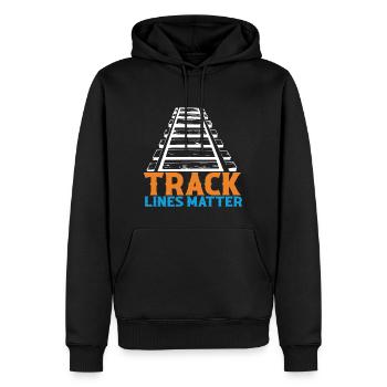Lokführer Bahn Design I Model Eisenbahn - Männer Premium Bio Hoodie - Schwarz - Vorne - Nico (187cm)