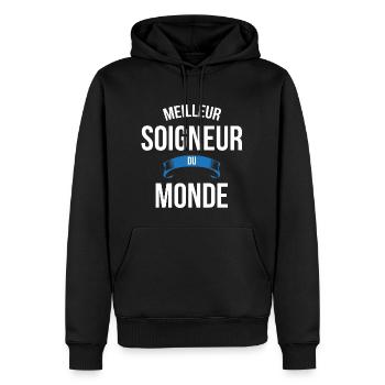 Meilleur Soigneur du monde homme - Sweat à capuche Premium bio Homme - noir - Devant - Nico (187cm)
