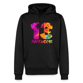 AWESOME 13. GEBURTSTAG EINHORN 13 JAHRE - Männer Premium Bio Hoodie - Schwarz - Vorne - Nico (187cm)