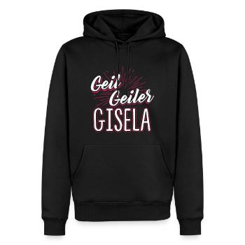 GISELA - geiler - Männer Premium Bio Hoodie - Schwarz - Vorne - Nico (187cm)