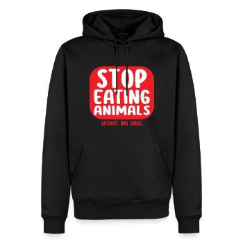 Stop Eating Animals Without BBQ Sauce - Not VGN - Männer Premium Bio Hoodie - Schwarz - Vorne - Nico (187cm)