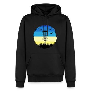 discgolf frisbee supports ukraine discgolf game - Men’s Premium Organic Hoodie - black - Front - Nico (187cm)