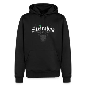 STEIRABUA STEIERMARK STEIRER ORIGINAL STEIRISCH - Männer Premium Bio Hoodie - Schwarz - Vorne - Nico (187cm)