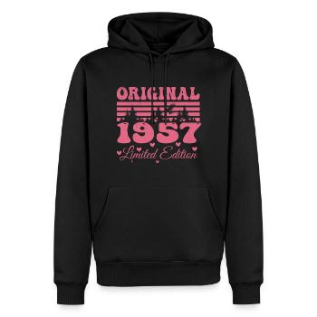 67. Geburtstagsgeschenk 1957 Frau | Geboren 1957 - Männer Premium Bio Hoodie - Schwarz - Vorne - Nico (187cm)