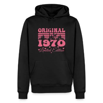 Cadeau 54e Anniversaire 1970 Femme | Né en 1970 - Sweat à capuche Premium bio Homme - noir - Devant - Nico (187cm)