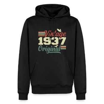 Jahrgang 1937 Retro 1937 Jubiläumsgeschenk - Männer Premium Bio Hoodie - Schwarz - Vorne - Nico (187cm)