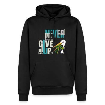 Never Give Up 🐸 Niemals aufgeben Frosch vs Storch - Männer Premium Bio Hoodie - Schwarz - Vorne - Nico (187cm)