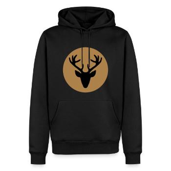 Trachten Weihnachts Motiv HIrschkopf / Dirndl - Männer Premium Bio Hoodie - Schwarz - Vorne - Nico (187cm)