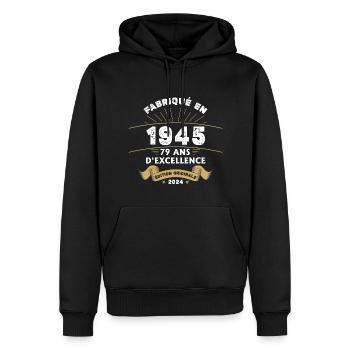 Hergestellt im Jahr 1945 79 Jahre Original-Exzellenz - Männer Premium Bio Hoodie - Schwarz - Vorne - Nico (187cm)