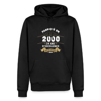 Hergestellt im Jahr 2000 24 Jahre ursprüngliche Exzellenz - Männer Premium Bio Hoodie - Schwarz - Vorne - Nico (187cm)