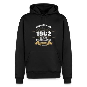 Hergestellt im Jahr 1962 62 Jahre Original-Exzellenz - Männer Premium Bio Hoodie - Schwarz - Vorne - Nico (187cm)