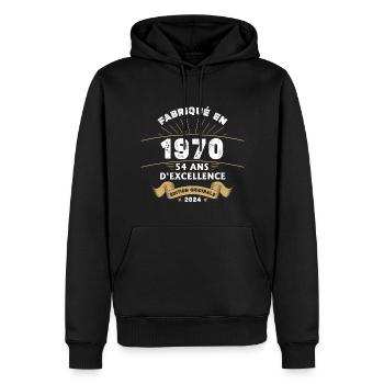 Fabriqué en 1970 54 ans d'excellence originale - Sweat à capuche Premium bio Homme - noir - Devant - Nico (187cm)