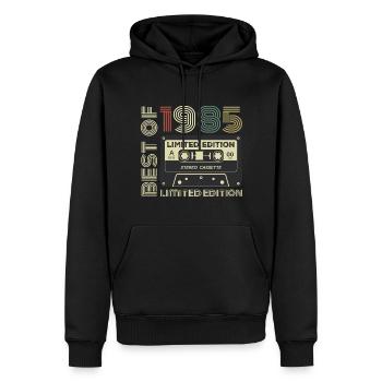 Millésime 1985 - cadeau d’anniversaire rétro 1985 - Sweat à capuche Premium bio Homme - noir - Devant - Nico (187cm)