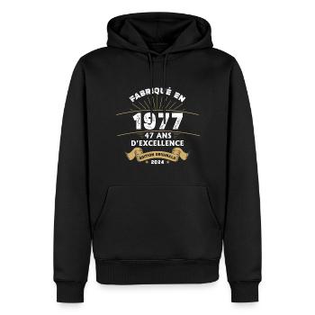 Fabriqué en 1977 47 ans d'excellence originale - Sweat à capuche Premium bio Homme - noir - Devant - Nico (187cm)