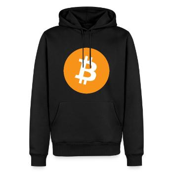 bitcoin Logo - Männer Premium Bio Hoodie - Schwarz - Vorne - Nico (187cm)