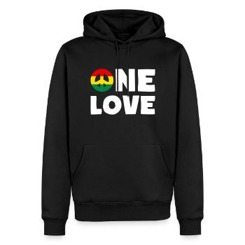 ONE LOVE Peace Jamaica Reggae Rastafari - Männer Premium Bio Hoodie - Schwarz - Vorne - Nico (187cm)