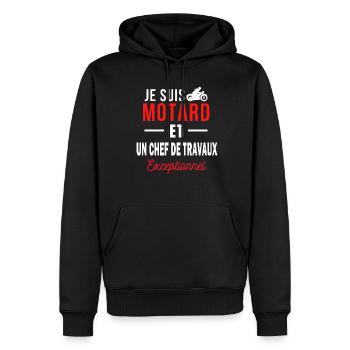 je suis MOTARD Exceptionnel et un CHEF DE TRAVAUX - Sweat à capuche Premium bio Homme - noir - Devant - Nico (187cm)