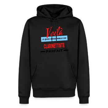 Voilà a quoi ressemble un CLARINETTISTE Humour - Sweat à capuche Premium bio Homme - noir - Devant - Nico (187cm)