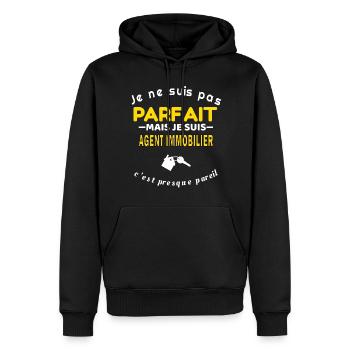 Pas parfait est presque pareil et AGENT IMMOBILIER - Sweat à capuche Premium bio Homme - noir - Devant - Nico (187cm)