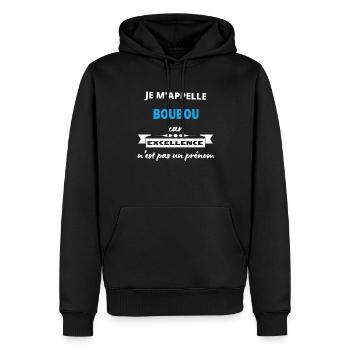 Je m'appelle excellence Boubou - Sweat à capuche Premium bio Homme - noir - Devant - Nico (187cm)