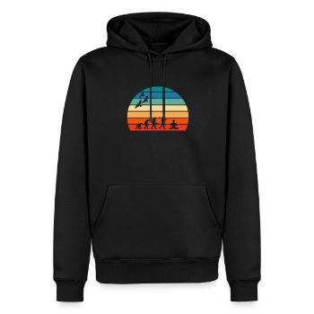 Retro Vintage Sonnenuntergang Evolution MEDITATION - Männer Premium Bio Hoodie - Schwarz - Vorne - Nico (187cm)