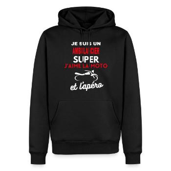moto phrase drôle apéro AMBULANCIER citation - Sweat à capuche Premium bio Homme - noir - Devant - Nico (187cm)