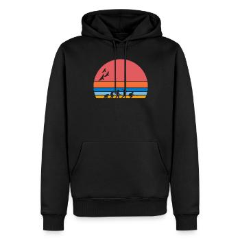 Retro Vintage Sonnenuntergang Evolution PETANQUE - Männer Premium Bio Hoodie - Schwarz - Vorne - Nico (187cm)