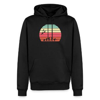 Retro Vintage Sonnenuntergang Evolution PETANQUE - Männer Premium Bio Hoodie - Schwarz - Vorne - Nico (187cm)