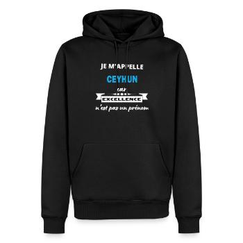 Je m'appelle excellence Ceyhun - Sweat à capuche Premium bio Homme - noir - Devant - Nico (187cm)