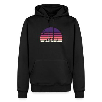Retro Vintage Sunset Evolution EINKAUFEN - Männer Premium Bio Hoodie - Schwarz - Vorne - Nico (187cm)