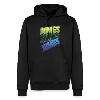 Nîmes France City Font Skyline Accueil - Sweat à capuche Premium bio Homme - noir - Devant - Nico (187cm)