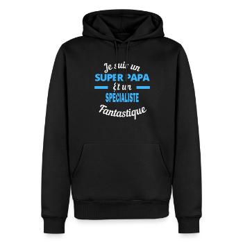 SUPER PAPA Fantastique SPÉCIALISTE - Sweat à capuche Premium bio Homme - noir - Devant - Nico (187cm)