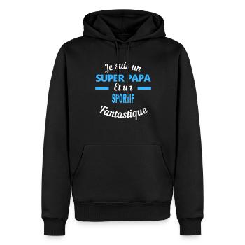 SUPER PAPA Fantastique SPORTIF - Sweat à capuche Premium bio Homme - noir - Devant - Nico (187cm)