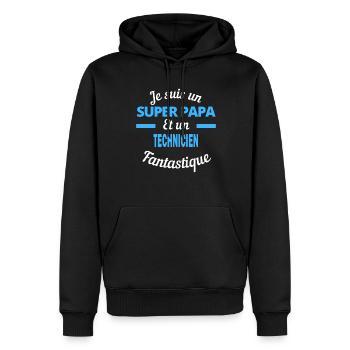 SUPER PAPA Fantastique TECHNICIEN - Sweat à capuche Premium bio Homme - noir - Devant - Nico (187cm)