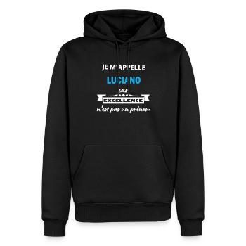Je m'appelle excellence Luciano - Sweat à capuche Premium bio Homme - noir - Devant - Nico (187cm)