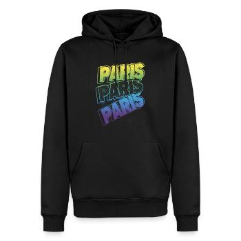Paris France City Font Skyline Accueil - Sweat à capuche Premium bio Homme - noir - Devant - Nico (187cm)