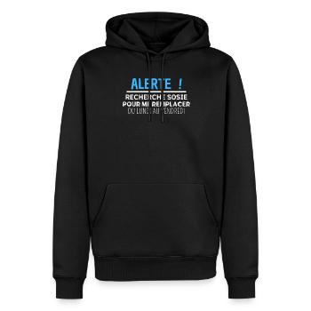 alerte recherche sosie pour me remplacer - Sweat à capuche Premium bio Homme - noir - Devant - Nico (187cm)
