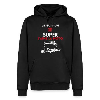 moto phrase drôle apéro CHTI citation - Sweat à capuche Premium bio Homme - noir - Devant - Nico (187cm)