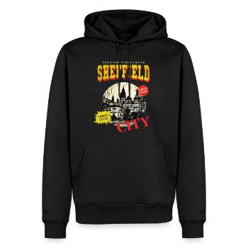 Sheffield Angleterre UK City Skyline Vintage Rétro - Sweat à capuche Premium bio Homme - noir - Devant - Nico (187cm)