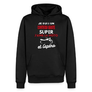 moto phrase drôle apéro CONTREBASSISTE citation - Sweat à capuche Premium bio Homme - noir - Devant - Nico (187cm)