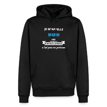 Je m'appelle excellence Marin - Sweat à capuche Premium bio Homme - noir - Devant - Nico (187cm)