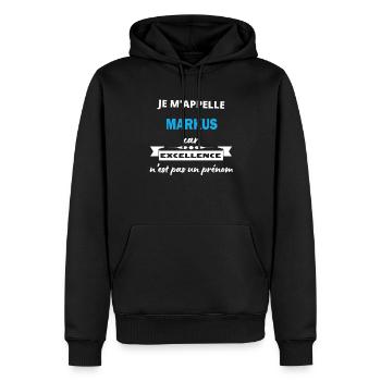 Je m'appelle excellence Markus - Sweat à capuche Premium bio Homme - noir - Devant - Nico (187cm)