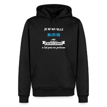 Je m'appelle excellence Mathis - Sweat à capuche Premium bio Homme - noir - Devant - Nico (187cm)